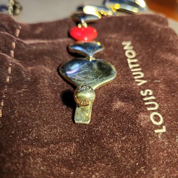 Auth Louis Vuitton Bracelet Gold Plated Red Enamel Passion Heart Link Motive - Picture 5 of 8